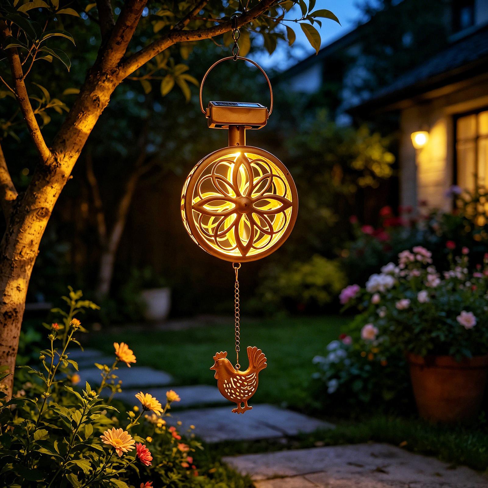 Outdoor Lighting Yellow - Solarna zewnętrzna lampa wisząca, żelazny dzwonek