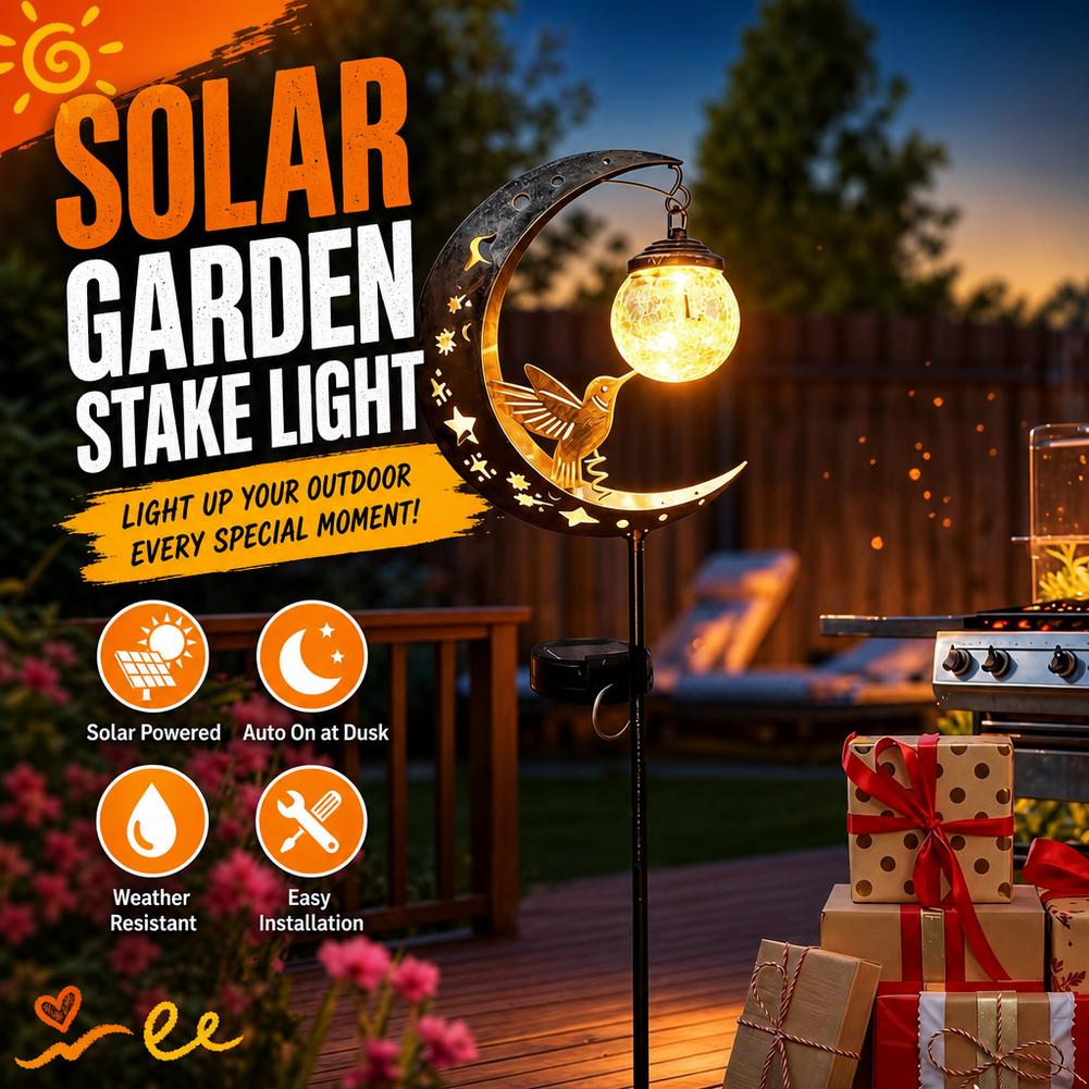 Solar Path Light - Solarna lampa trawnikowa, żelazna sylwetka kolibra,